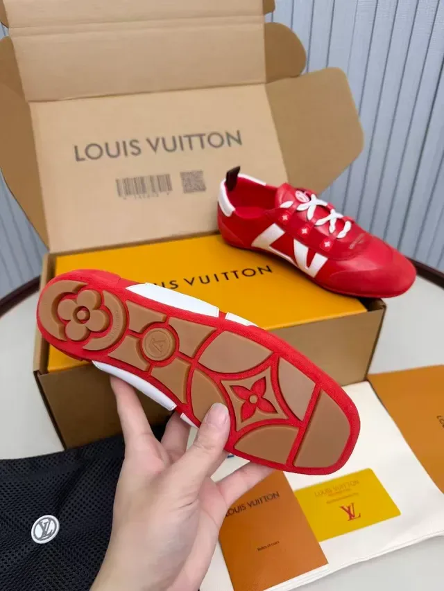 Louis Vuitton Red and White V-Panel Lifestyle Sneakers 4