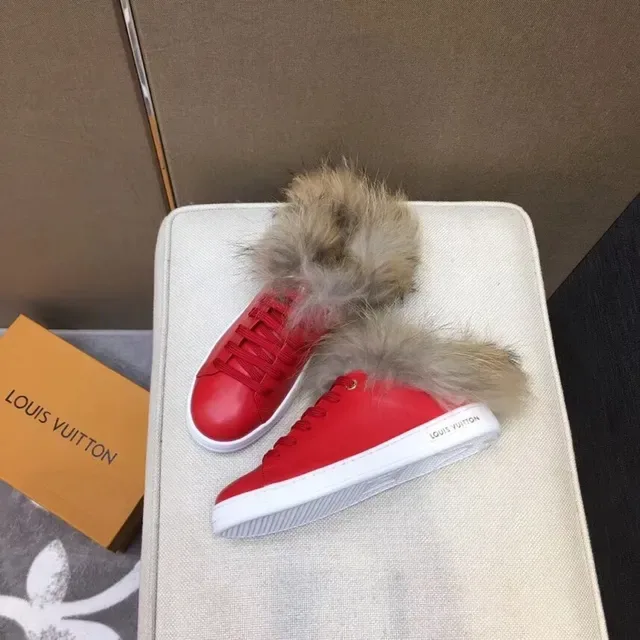 Louis Vuitton Red Leather Fur-Trimmed Lifestyle Sneakers 2