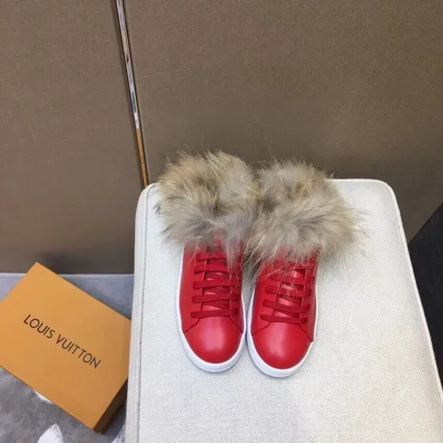 Louis Vuitton Red Leather Fur-Trimmed Lifestyle Sneakers 3