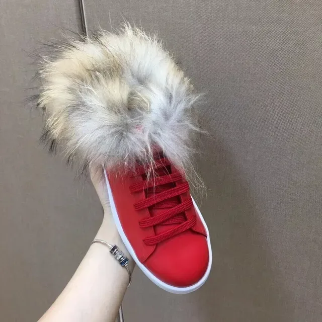 Louis Vuitton Red Leather Fur-Trimmed Lifestyle Sneakers 4
