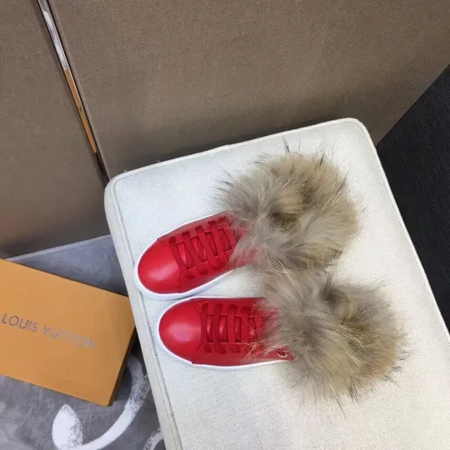 Louis Vuitton Red Leather Fur-Trimmed Lifestyle Sneakers 5