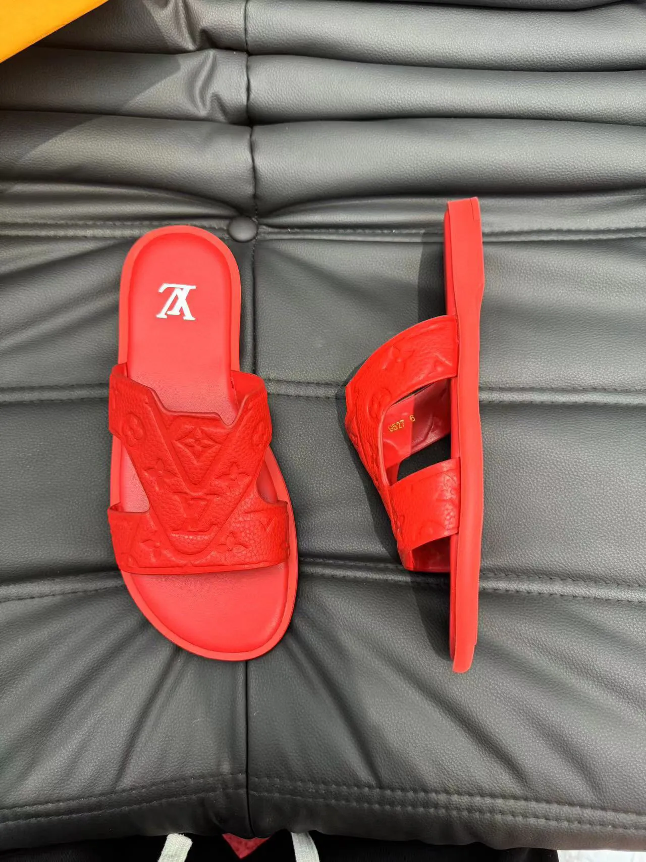 Louis Vuitton Red Molded Rubber Embossed Monogram Slippers 2