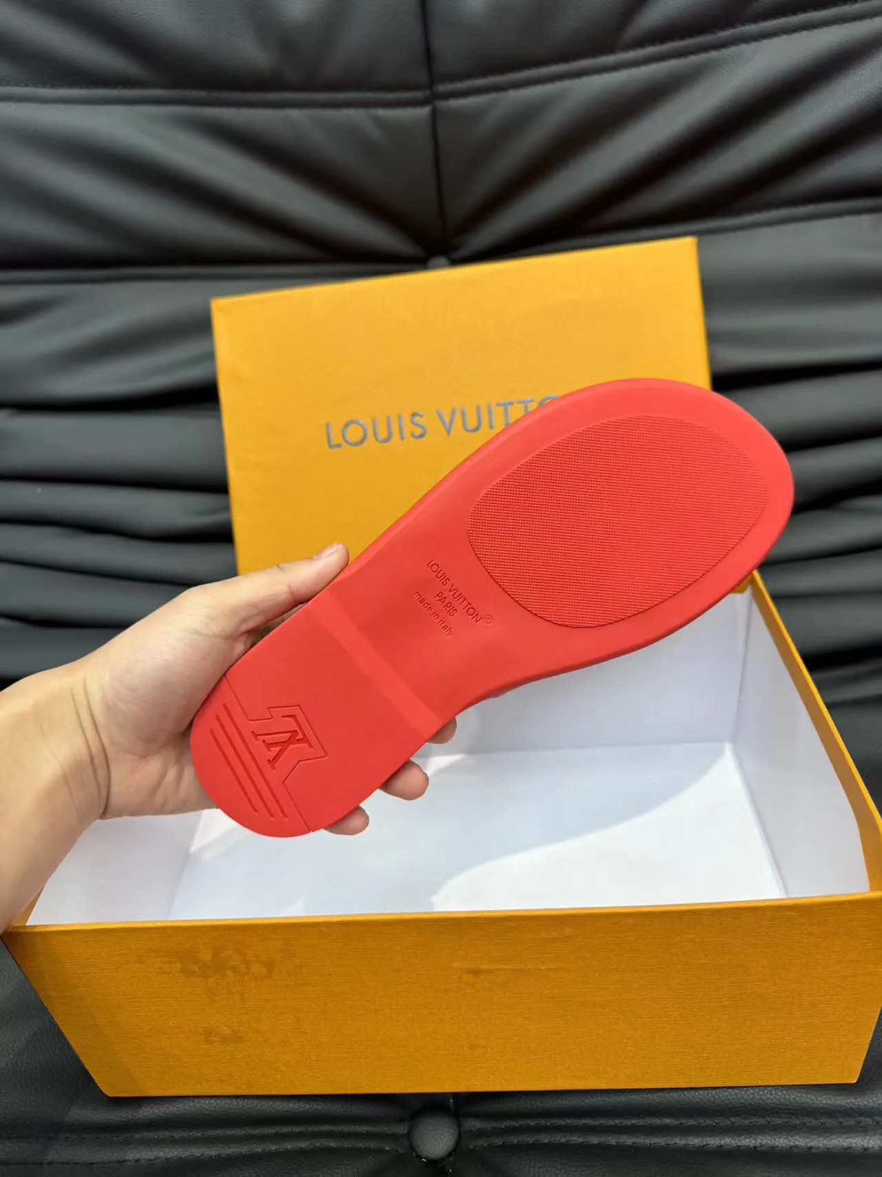 Louis Vuitton Red Molded Rubber Embossed Monogram Slippers 9