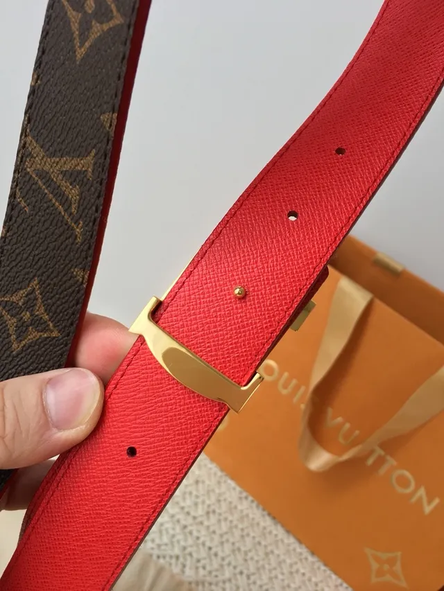 Louis Vuitton Reversible Belt Brown Red Monogram Canvas Leather Belt 5