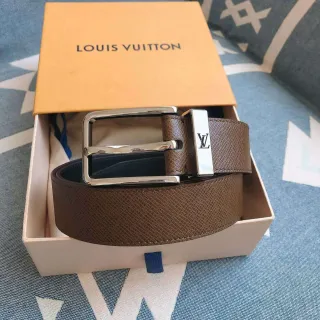 Louis Vuitton Reversible Belt Brown Silver Textured Leather Belt