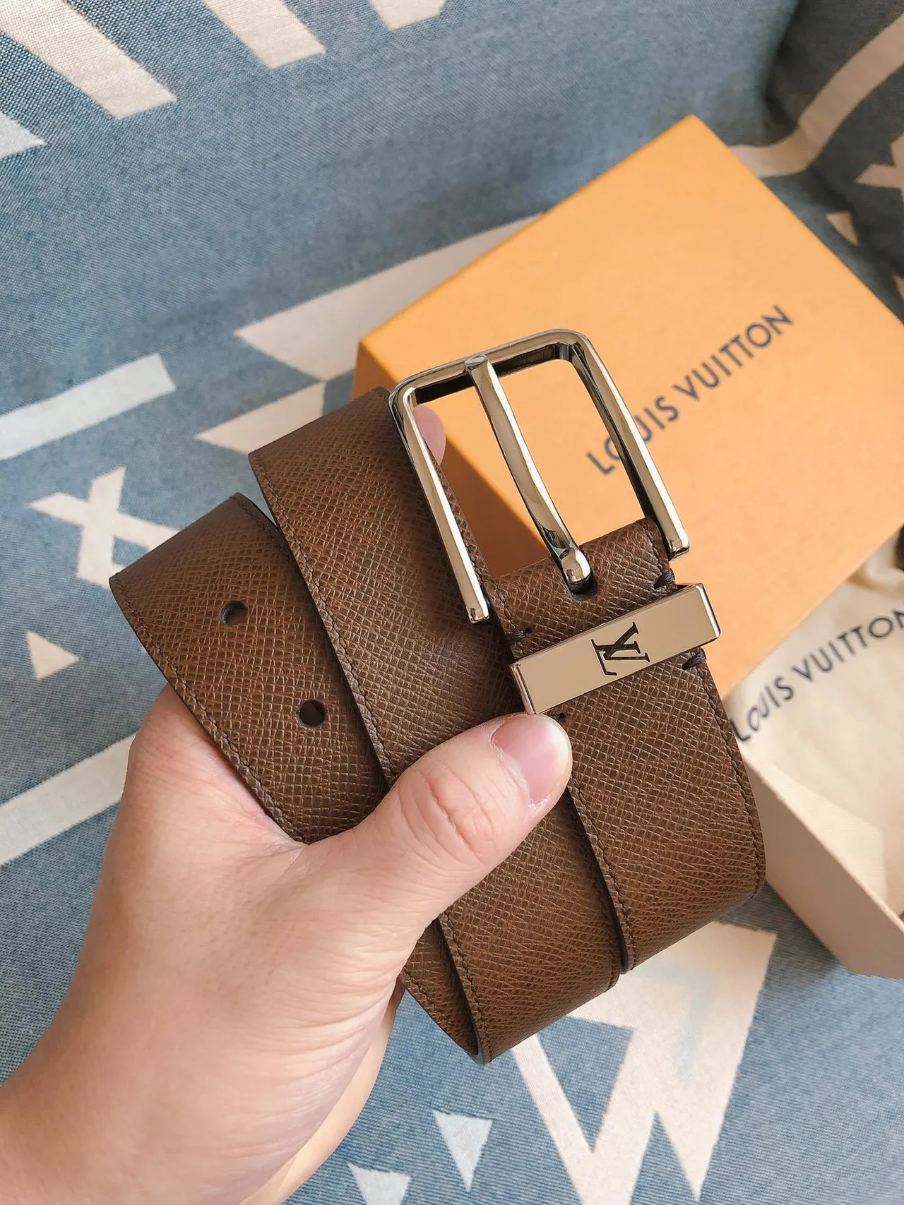 Louis Vuitton Reversible Belt Brown Silver Textured Leather Belt 9