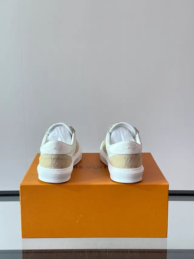 Louis Vuitton Run Away Beige White Monogram Canvas Layered Textile And Leather sneakers lifestyle 3