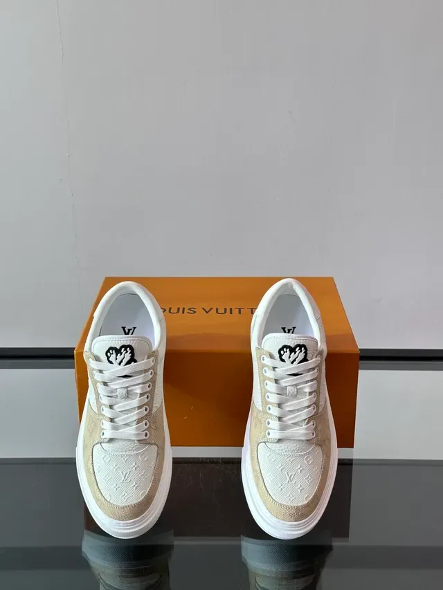 Louis Vuitton Run Away Beige White Monogram Canvas Layered Textile And Leather sneakers lifestyle 4