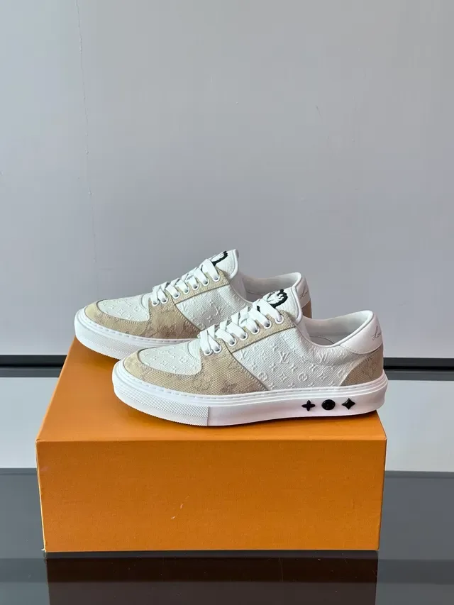 Louis Vuitton Run Away Beige White Monogram Canvas Layered Textile And Leather sneakers lifestyle 5