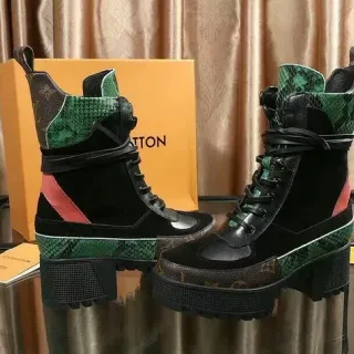 Louis Vuitton Run Away Green Snakeskin Monogram Platform Ankle Boots