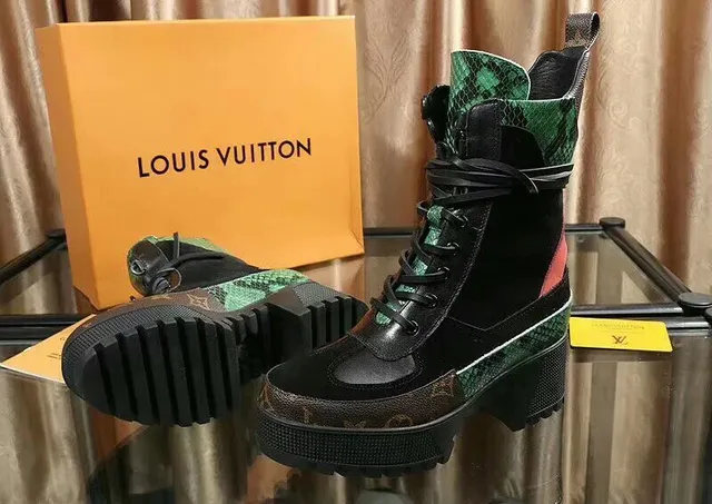 Louis Vuitton Run Away Green Snakeskin Monogram Platform Ankle Boots 2