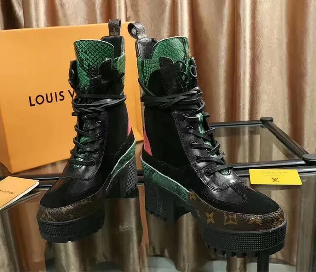 Louis Vuitton Run Away Green Snakeskin Monogram Platform Ankle Boots 3