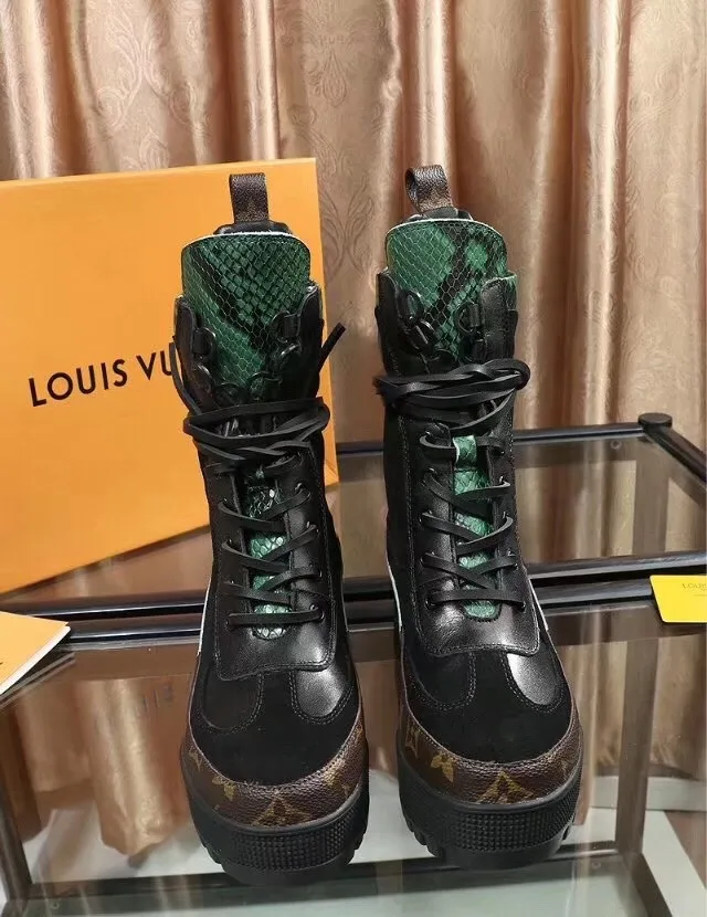 Louis Vuitton Run Away Green Snakeskin Monogram Platform Ankle Boots 5