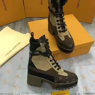 Louis Vuitton Run Away Monogram Canvas and Beige Ankle Boots