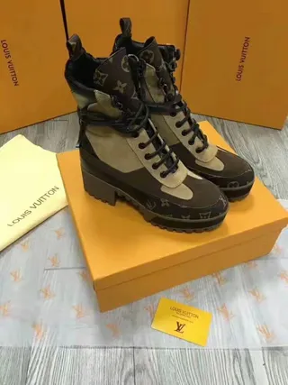 Louis Vuitton Run Away Monogram Canvas and Beige Ankle Boots 7