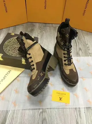 Louis Vuitton Run Away Monogram Canvas and Beige Ankle Boots 9