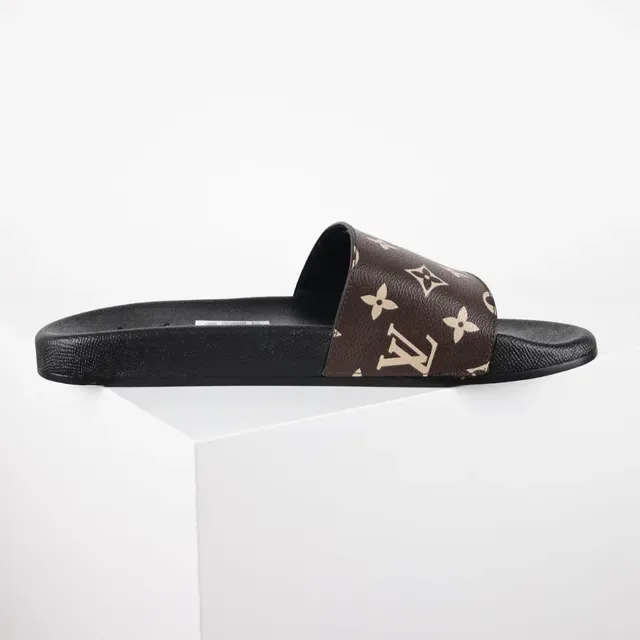 Sandália Louis Vuitton Run Away Slide Roxa Monograma Preta 7