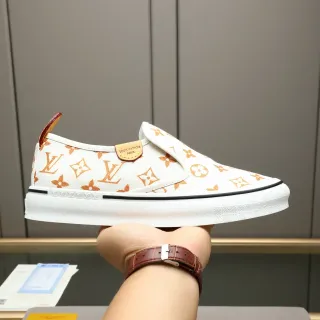 Louis Vuitton Run Away White Orange Monogram-Print Canvas Slip-On Construction Lifestyle Sneakers