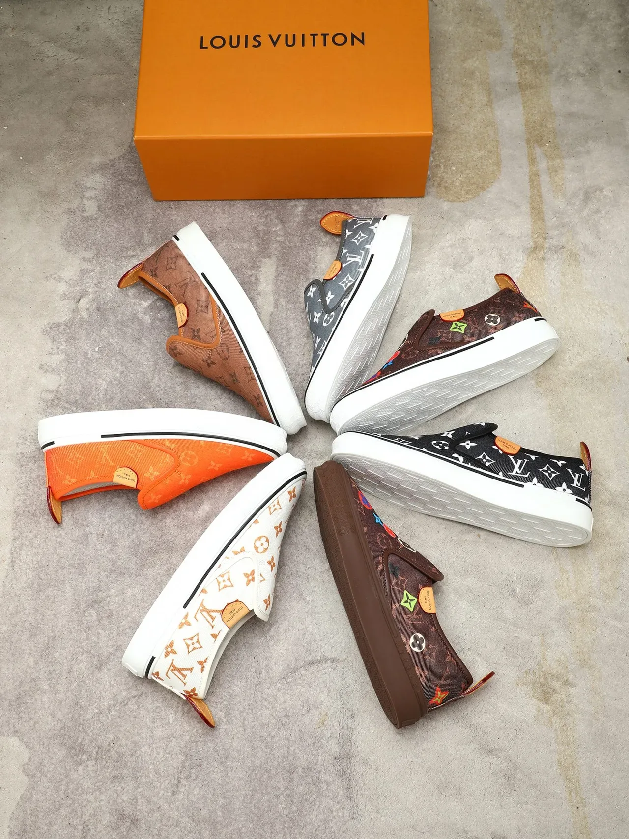 Louis Vuitton Run Away White Orange Monogram-Print Canvas Slip-On Construction Lifestyle Sneakers 2