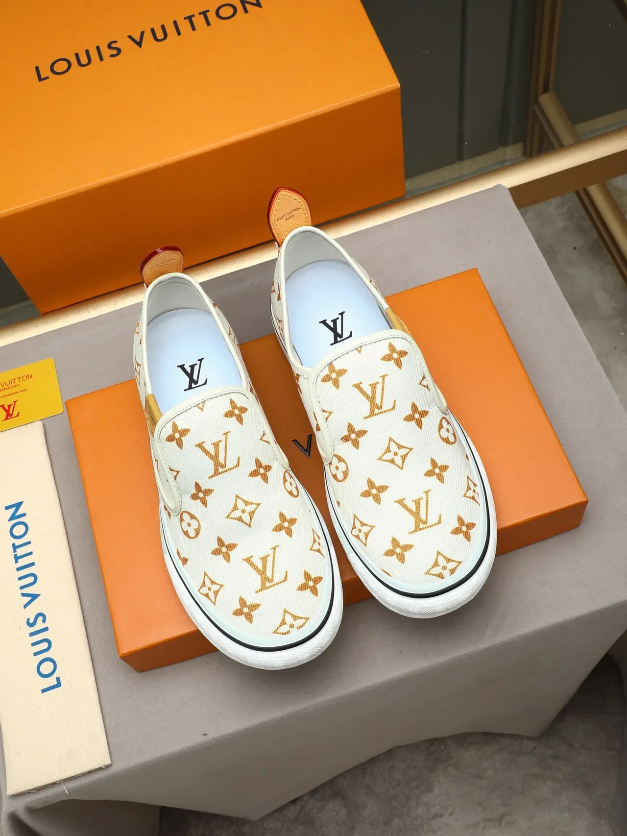 Louis Vuitton Run Away White Orange Monogram-Print Canvas Slip-On Construction Lifestyle Sneakers 3