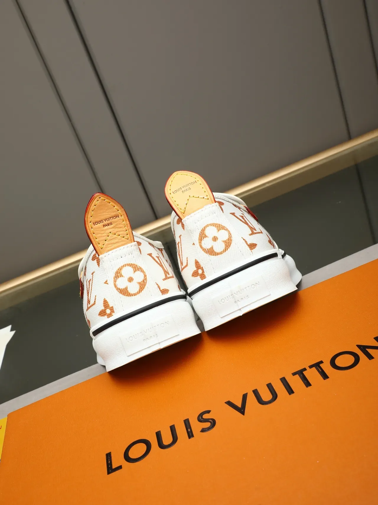 Louis Vuitton Run Away White Orange Monogram-Print Canvas Slip-On Construction Lifestyle Sneakers 4