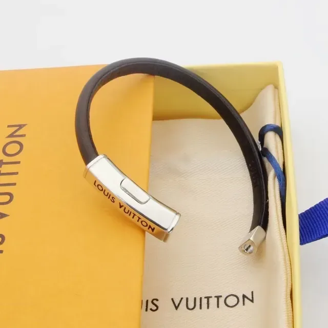Louis Vuitton Silicone Bracelet Black Blue Band Rectangular Metal Clasp Bracelet 2
