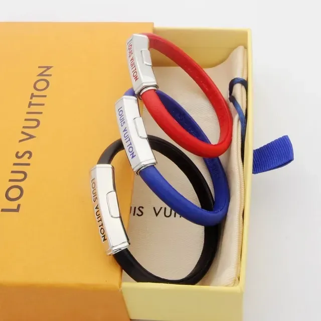 Louis Vuitton Silicone Bracelet Black Blue Band Rectangular Metal Clasp Bracelet 7