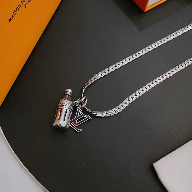 Louis Vuitton Silver Curb Chain Coca-Cola Bottle Charm Necklace 3