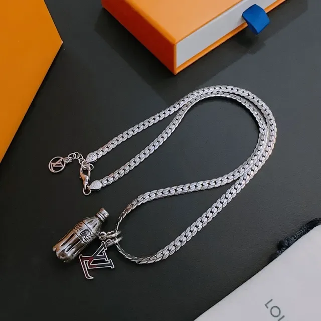 Louis Vuitton Silver Curb Chain Coca-Cola Bottle Charm Necklace 9