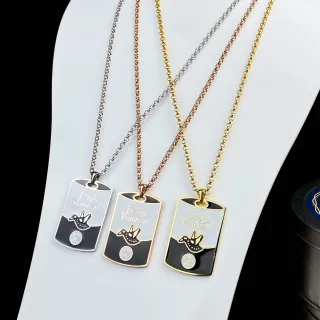 Louis Vuitton Silver Gold Dog-Tag Silhouette Enamel Two-Tone Finish Necklace