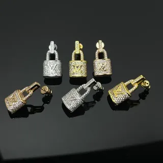 Louis Vuitton Silver Gold Padlock-Shaped Pavé-Set Earrings