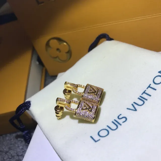 Louis Vuitton Silver Gold Padlock-Shaped Pavé-Set Earrings 4