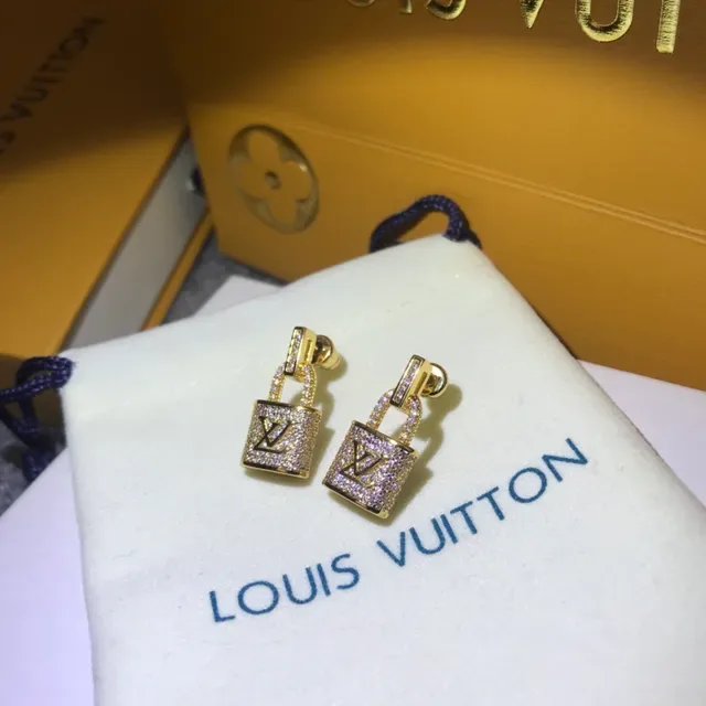 Louis Vuitton Silver Gold Padlock-Shaped Pavé-Set Earrings 5