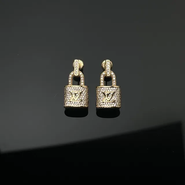 Louis Vuitton Silver Gold Padlock-Shaped Pavé-Set Earrings 6