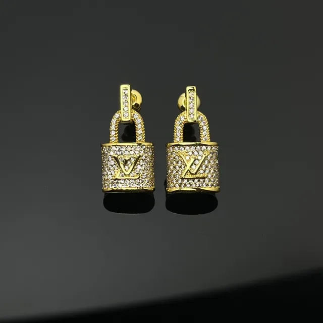 Louis Vuitton Silver Gold Padlock-Shaped Pavé-Set Earrings 7
