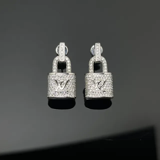 Louis Vuitton Silver Gold Padlock-Shaped Pavé-Set Earrings 8