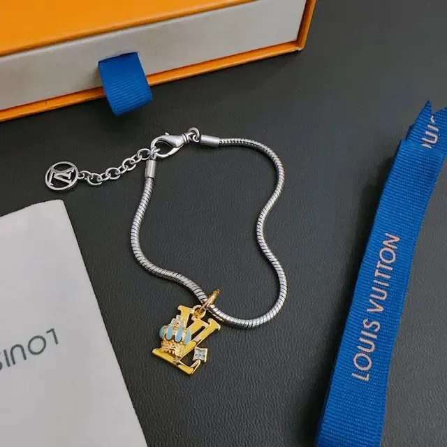 Louis Vuitton Silver Gold Snake-Chain Enamel-Accented Bracelet 5