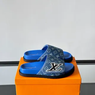 Louis Vuitton स्लाइड डेनिम मोनोग्राम नीली चप्पल