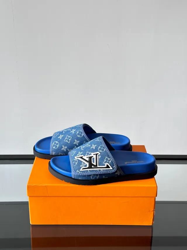 Louis Vuitton Slide Denim Monogram Blue Slippers 4