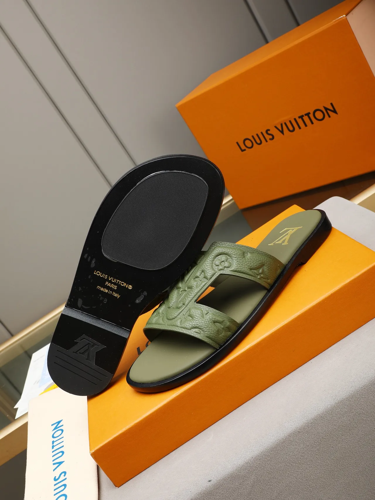 Louis Vuitton Slide Embossed Monogram Crisscross Strap Slippers 13