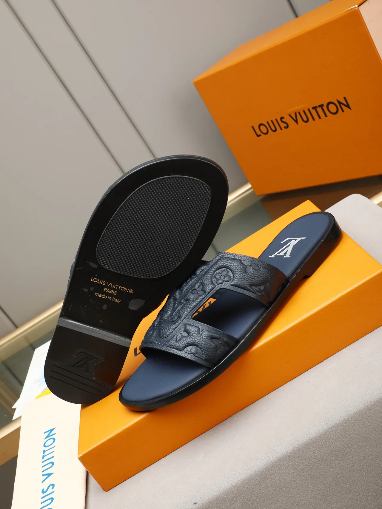 Louis Vuitton Slide Embossed Monogram Crisscross Strap Slippers 15