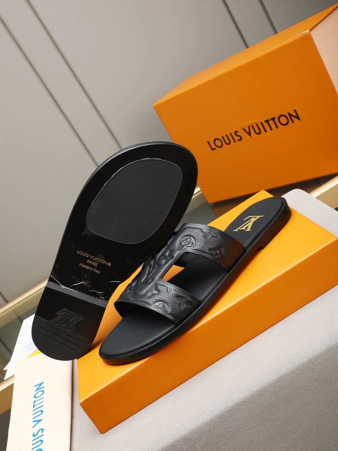 Louis Vuitton Slide Embossed Monogram Crisscross Strap Slippers 16