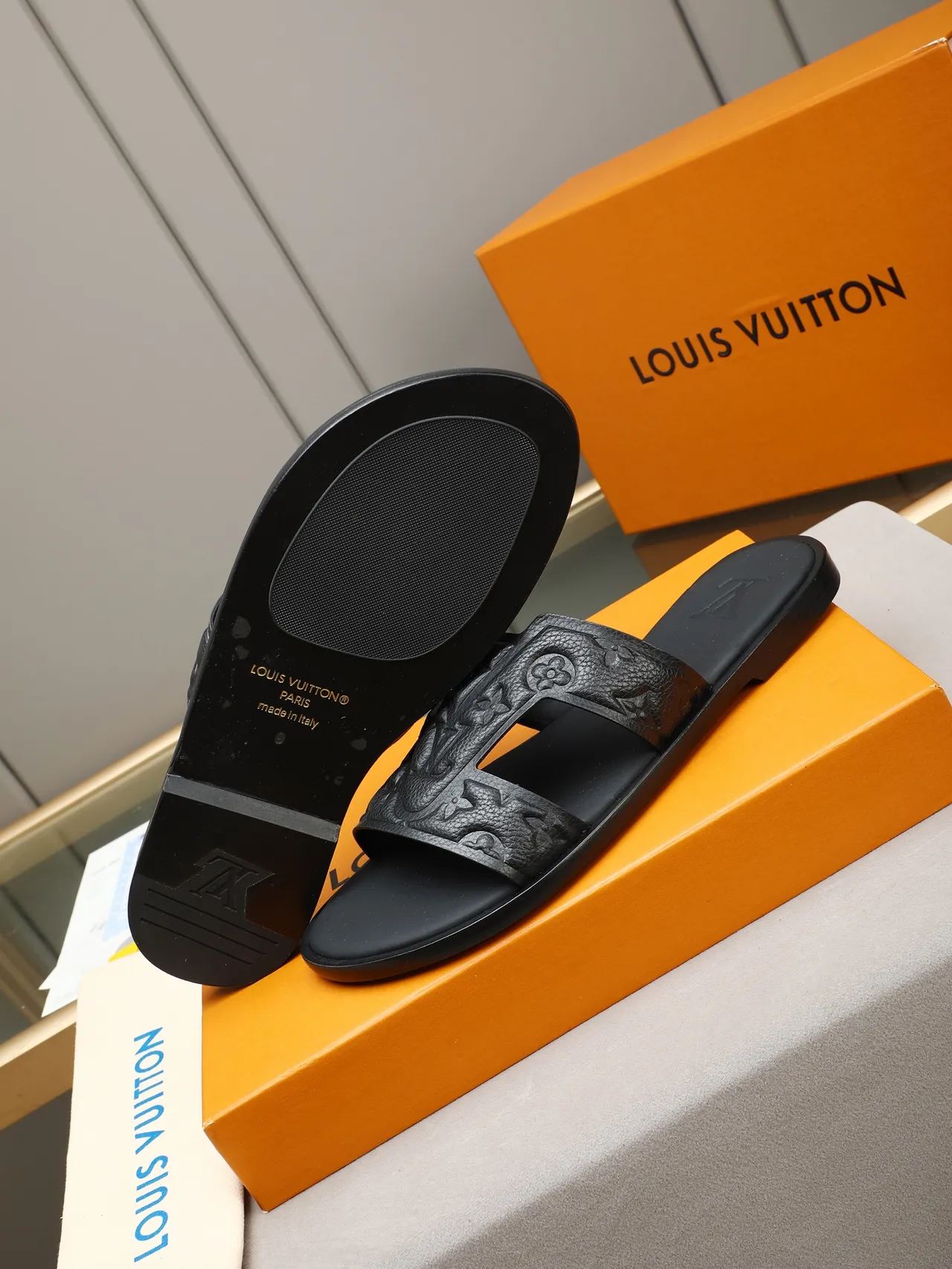 Louis Vuitton Slide Embossed Monogram Crisscross Strap Slippers 18