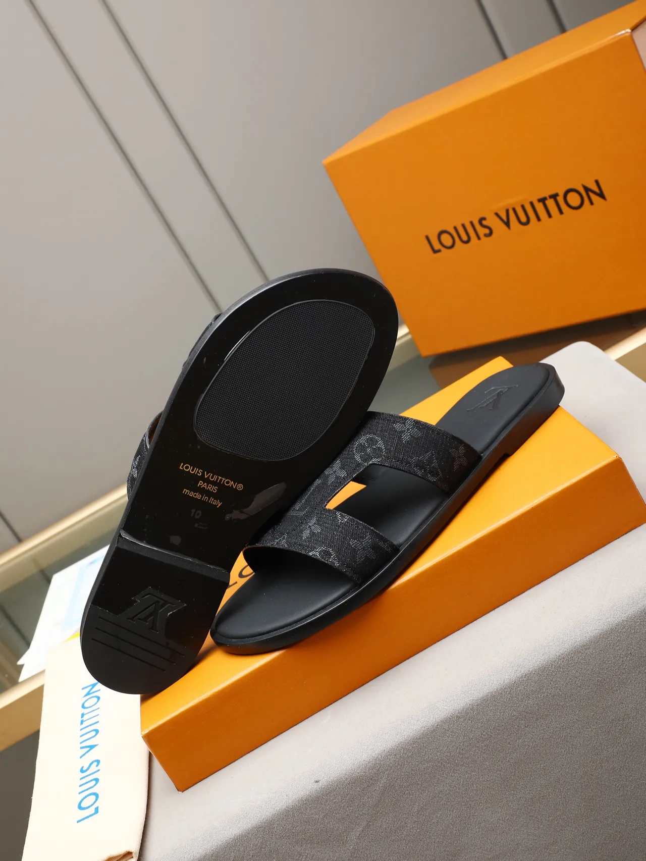 Louis Vuitton Slide Embossed Monogram Crisscross Strap Slippers 20