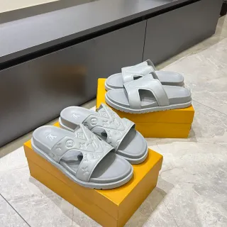 Louis Vuitton Slide Gray Monogrammed Double-Strap Slippers