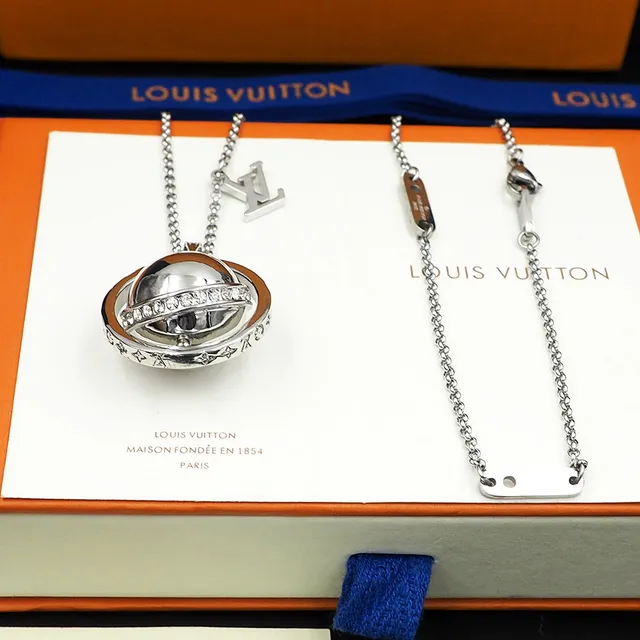 Louis Vuitton Sphere Silver Spherical Rotating Pendant Pavé-Set Crystal Band Necklace 5
