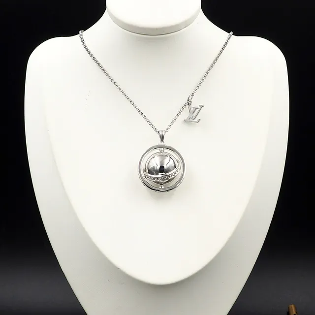 Louis Vuitton Sphere Silver Spherical Rotating Pendant Pavé-Set Crystal Band Necklace 6