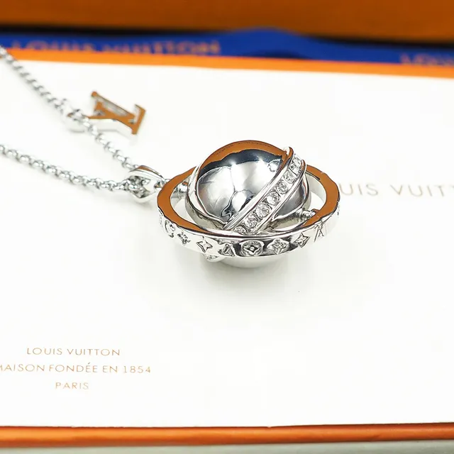 Louis Vuitton Sphere Silver Spherical Rotating Pendant Pavé-Set Crystal Band Necklace 7
