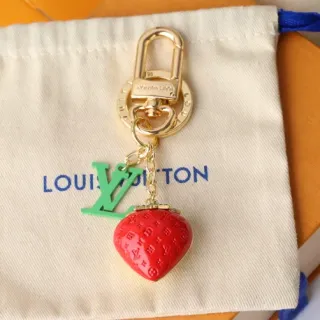 Louis Vuitton স্ট্রবেরি চার্ম লাল সবুজ এনামেল LV মনোগ্রাম হ্যান্ডব্যাগ