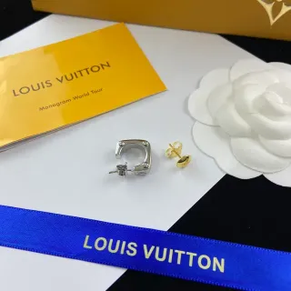 Louis Vuitton Studded C-Shaped Hoop and Logo Stud Earrings